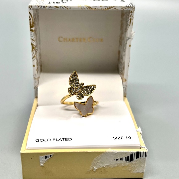 Charter Club Cubic Zirconia & MOP Double Crossover Butterfly Ring - Picture 1 of 8